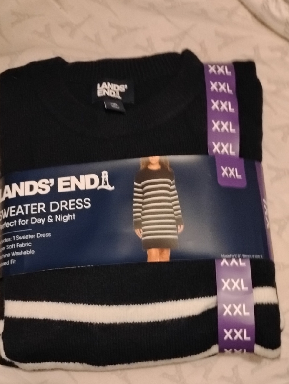 Lands' End Black and White Striped Sweater Dress XXL Size 20 Soft Stylish